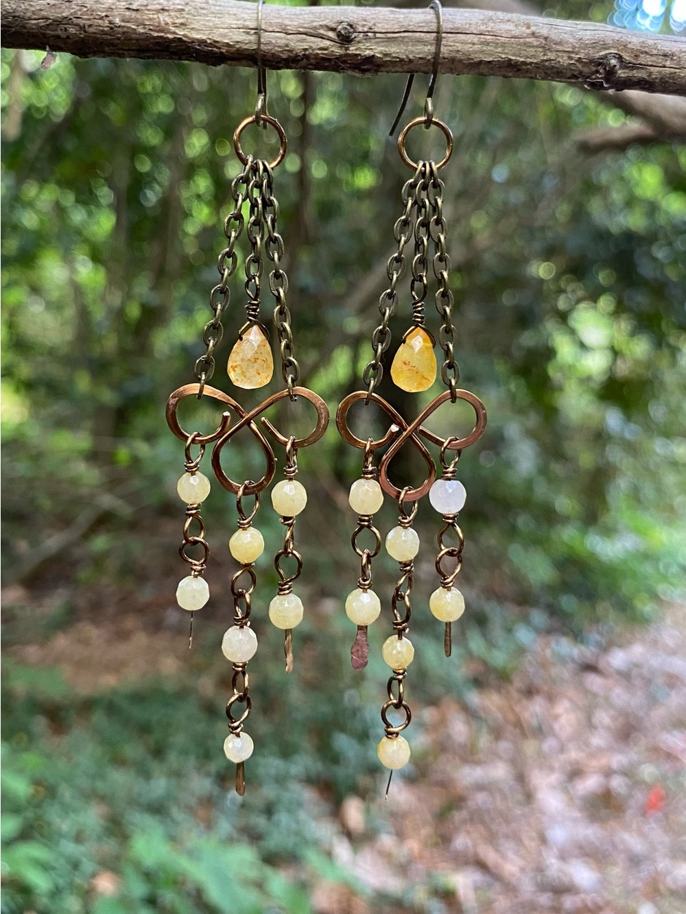 Handcrafted Honey Jade Chandelier Earrings - Picture 2 of 5